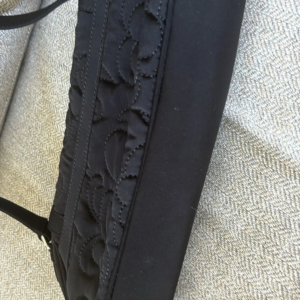 Vera Bradley Black‎ Embroidered Floral Lined Buckle Closure Shoulder Bag